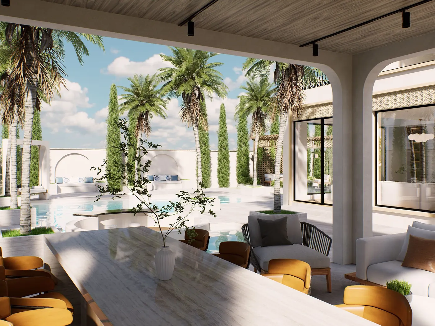 Outdoor living space designed and built by Exterior Space Landscape Works in Dubai